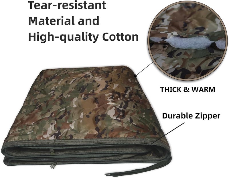 GHILEO Camo Poncho Liner, Army Blanket, Military Sleeping Bag, with A Compression Carrying Bag, for Traveling, Hiking, Camping, Outdoor Survival, Car Blanket - Image 2